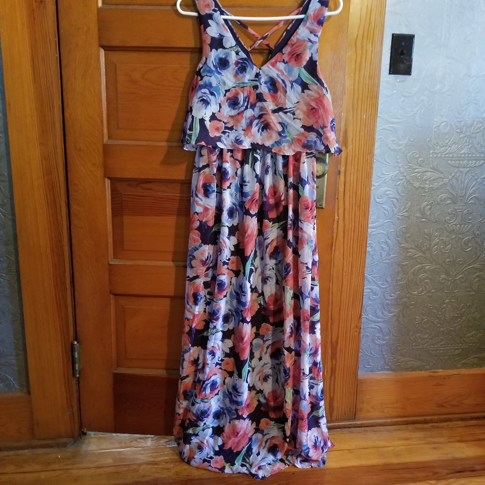 Lilly Rose Maxi Dress. Blue with floral pattern. M